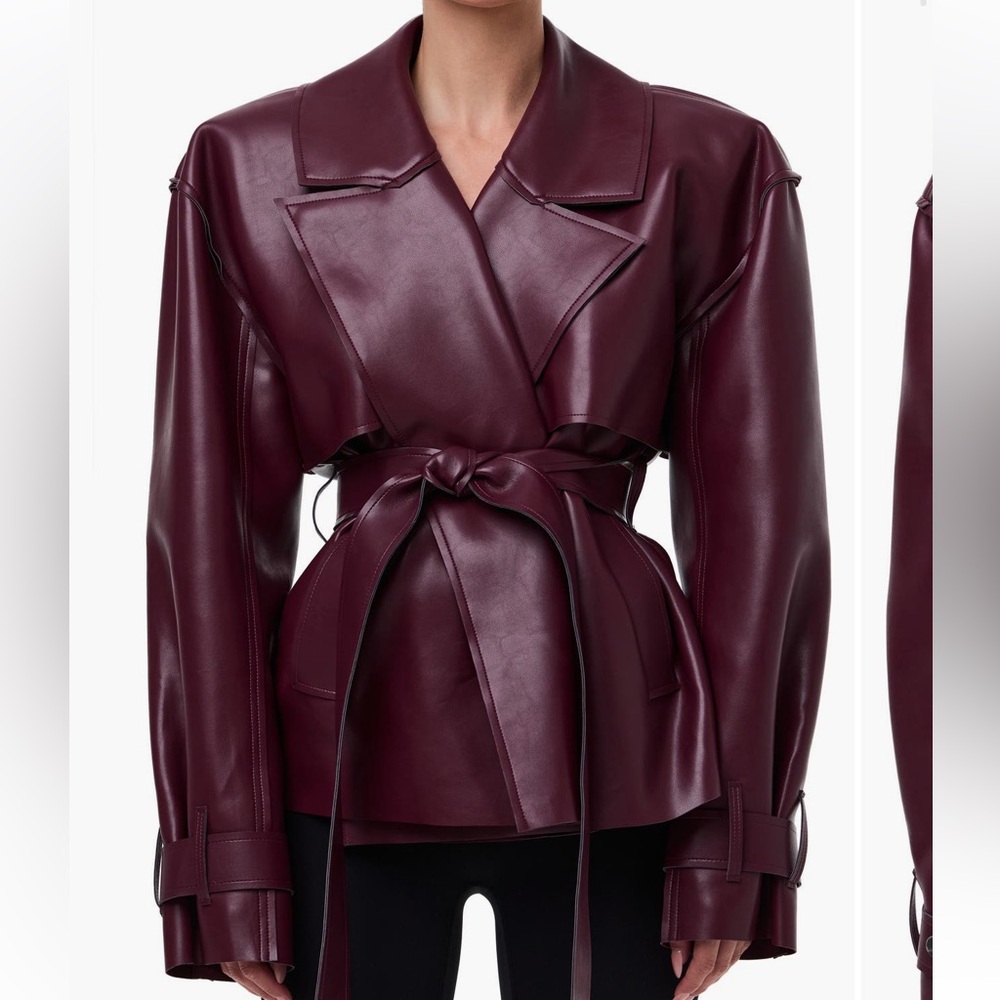 Naked Wardrobe Faux Leather Crop Trench Burgundy
